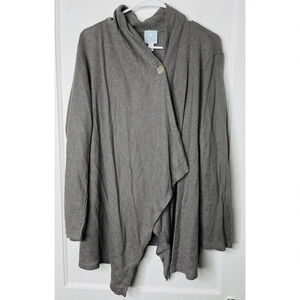 Sunday Womens Knit Metallic Cardigan Sz 1X Button Up Gray Long Sleeve Asymmetric